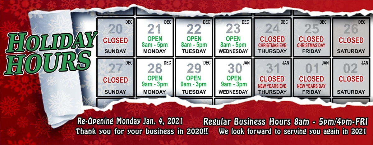 Holiday Hours at Mada Custom Apparel Mada Custom Apparel Holiday Hours 2020
